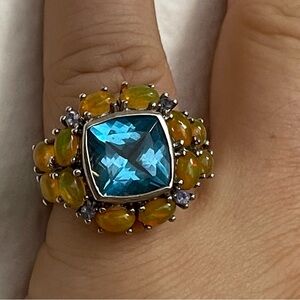 STS Sterling  silver 925 Opal, blue topaz, tanzanite ring size 6